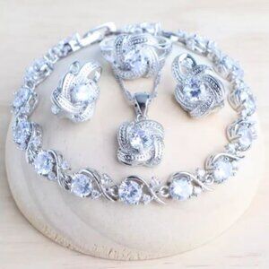 White Color Zirconia Women Jewelry Sets 925 Sterling Silver Wedding Bridal